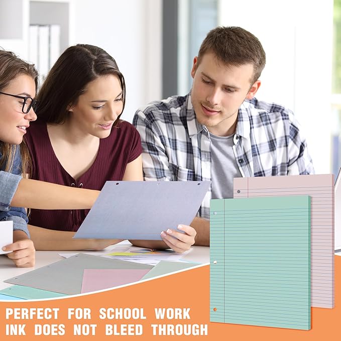 PerKoop 400 Sheets Colored Loose Leaf Paper 8.5" x 11" college ruled Lined 3 Hole Punched notebook Filler Paper for 3 Ring Binders Office School Supplies (Bohemian Color)-DeskLoop Office