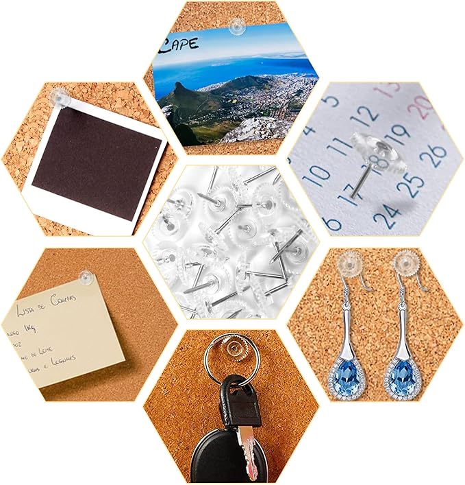 Lunies 200 Pcs Clear Push Pins, Plastic Thumb Tacks for Wall, Wall Tacks for Hanging, Standard Clear Plastic Head and Steel Point Push Pins for Cork Board-DeskLoop Office