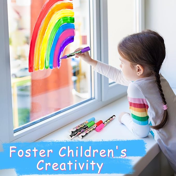 12 Liquid Chalk Markers for Blackboard Washable, 6MM Chalkboard Markers for Whiteboard, Window, Glass, Mirror, Car, Non-Toxic Chalk Pens for Back to School, Office & Home Use-DeskLoop Office