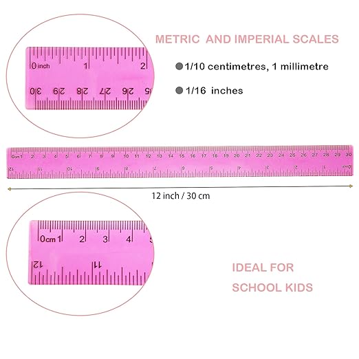 Transparent Plastic Rulers for Students, 12 Inch with Centimeters and Millimeters Scale, Assorted Colors, 8 Pack-DeskLoop Office