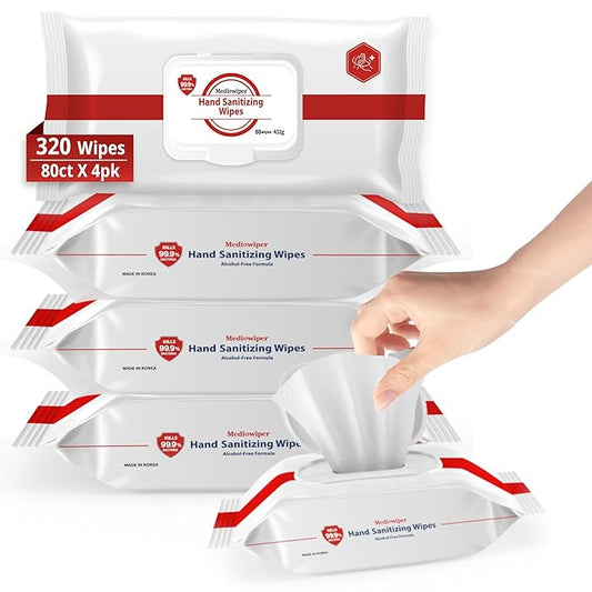MEDIWIPER 80ct Alcohol-Free Hand Sanitizing Wipes Unscnted Wet Wipe, Hand Sanitizer (320 Wipes (80 * 4))-DeskLoop Office