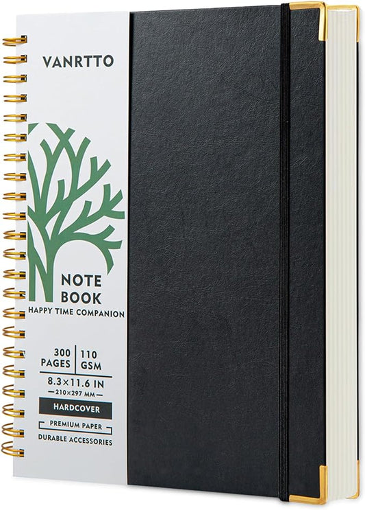 Hardcover Spiral Notebook, 8.5 x 11 IN Notebooks College Ruled, 110 GSM Thick Lined Paper Notebooks for Work, School and Travel, 300 Pages Journals for Writing, Large Journal for Women New Black-DeskLoop Office
