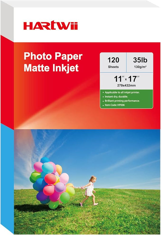 120 Sheets Thin Matte Presentation Photo Paper tabloid paper 11x17 inches 35lb 130gsm 6.5 Mil A3 for Dye Ink Inkjet Printer-DeskLoop Office
