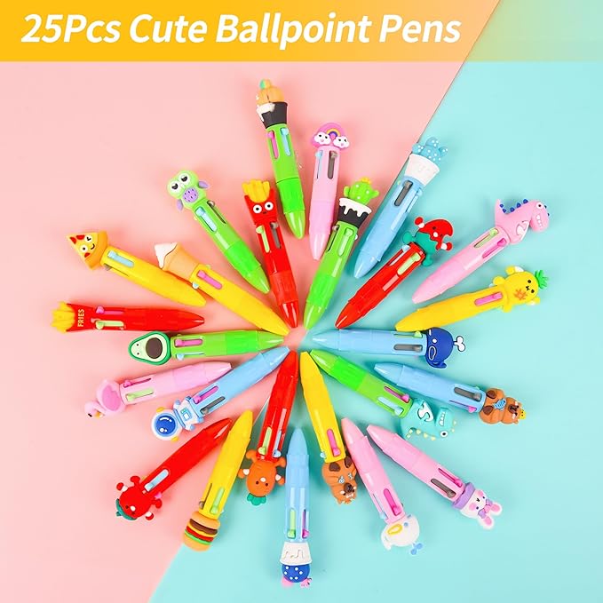 LiYiQ 25 PCS Multicolor Pen in One Fun 4-in-1 Cute Pens Bulk Kawaii Cool Ballpoint Pens for Kids Fun Gifts-DeskLoop Office