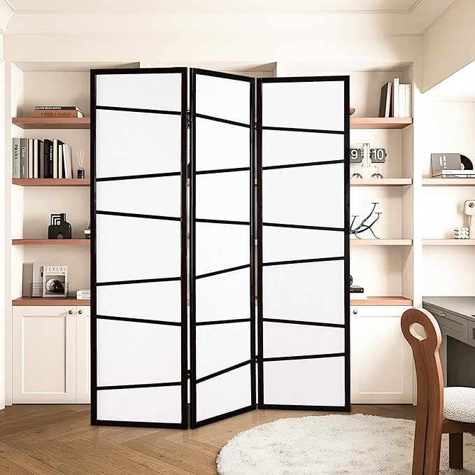 NicBex Room Divider 3 Panel Room Dividers with Heavy-Duty Rice Paper Partition Room Dividers and Folding Privacy Screens Wall Divider for Home, Office, Room Separation,51"W x 2"D x 71"H, White+Black-DeskLoop Office