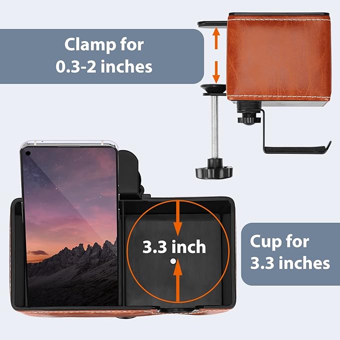 Desk Cup Holder Clip on Pen Holder Headphone Hanger Headset Stand Rotatable Clamp Hook Under Desk (Light Brown)-DeskLoop Office