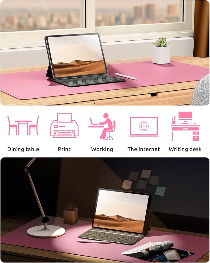 YSAGi Leather Desk Protector, Office Mat, Large Mouse Mat, Non-Slip PU Leather Blotter, Laptop Desk Mat, Waterproof Writing Pad for Office and Home (Pink, 35.4" x 17")-DeskLoop Office