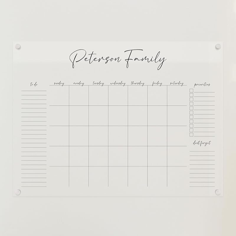 Personalized Clear Acrylic Calendar for Wall, Calendar Whiteboard for Wall, Dry Erase Wall Calendar, Wall Calendar Organizer System for Home (Cursive, Black, 31"W x 23"H)-DeskLoop Office