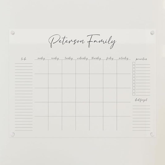 Personalized Clear Acrylic Calendar for Wall, Calendar Whiteboard for Wall, Dry Erase Wall Calendar, Wall Calendar Organizer System for Home (Cursive, Black, 31"W x 23"H)-DeskLoop Office