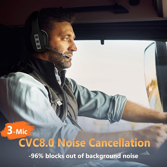 Conambo Trucker Bluetooth Headset (JBT600) with Tri-Mic Noise Cancelling, CVC 8.0, Mute Button, 60Hrs Battery Life – Wireless Headset for Truck Drivers, Cell Phones & Office Use-DeskLoop Office