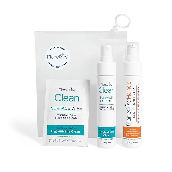 Travel Essentials | Hygiene Kit | Travel Toiletry Kit | Travel Size | Gel Hand Sanitizer Orange Pineapple Scent | Surface Wipes | Individual Travel Wipes | Surface Cleaner | Made with Essential Oils-DeskLoop Office