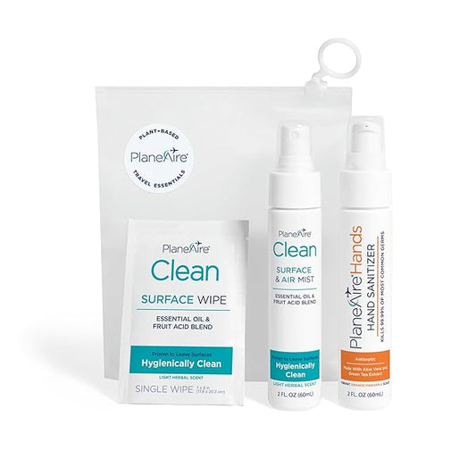 Travel Essentials | Hygiene Kit | Travel Toiletry Kit | Travel Size | Gel Hand Sanitizer Orange Pineapple Scent | Surface Wipes | Individual Travel Wipes | Surface Cleaner | Made with Essential Oils-DeskLoop Office