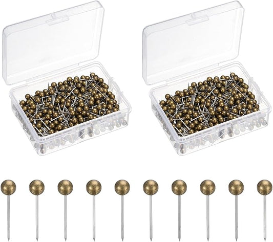 uxcell 800 Pcs Push Pins, Map Thumb Tacks 4mm Round Head Decorative Push Pins for Bulletin Board Home Office Travel Wall DIY Crafts Map Photo, Bronze-DeskLoop Office
