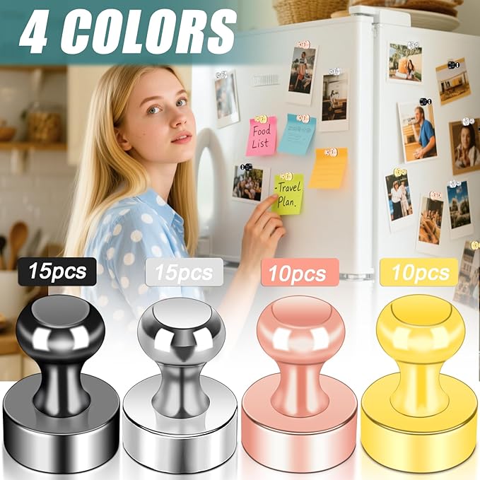 50 Pack Fridge Magnets, 4 Color Small Strong Rare Earth Magnets for Whiteboard, Push Pin Neodymium Magnet Refrigerator Magnet for Office, Classroom, Kitchen, Home-DeskLoop Office