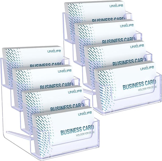Uniclife 2 Pack Acrylic Business Card Holder for Desk 4 Slots Clear Business Card Display Stand for Men & Women Desktop Business Card Organizer Card Stand for Office Home Exhibition, 240 Card Capacity-DeskLoop Office