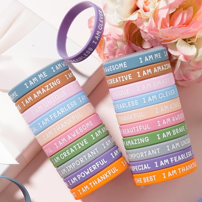 100 Pieces Students Inspirational Silicone Wristbands Motivational Quotes Rubber Bracelets for Kids Students Back to School Gifts (Bright Colors) Office Products