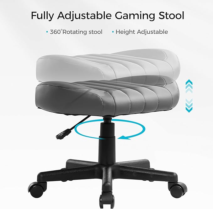 EUREKA ERGONOMIC Height Adjustable Foot Stool,19x18'' Large Seat Under Desk Footrest,Swivel Rolling Chair W Sturdy Wheels,Ottoman Stool Simple Meeting Chair for Home Office,Grey-DeskLoop Office