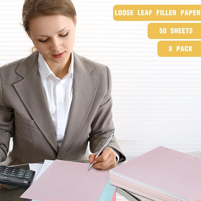 PerKoop 400 Sheets Colored Loose Leaf Paper 8.5" x 11" college ruled Lined 3 Hole Punched notebook Filler Paper for 3 Ring Binders Office School Supplies (Candy Colors)-DeskLoop Office