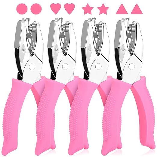 4 PCS 1/4" Hole Punchers for Crafts, Single Hole Punch Shapes with Circle Heart Star Triangle, with Soft-Handled for Binder Scrapbooking Classroom Card Punching Reinforcement Stickers-DeskLoop Office