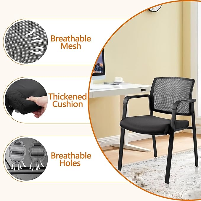 CLATINA Mesh Back Stacking Arm Chairs with Upholstered Fabric Seat and Ergonomic Lumbar Support for Office School Church Guest Reception Black 8 Pack Set New Version-DeskLoop Office