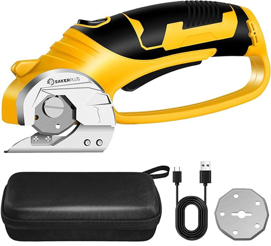 Cordless Electric Scissors, 4V Cardboard Cutter, Box Cutter - 2 Blades, 1 Storage Bag, Safety Lock & LED Light, Rechargeable Power Rotary Cutter for Box Carpet Fabric Plastic Leather-DeskLoop Office