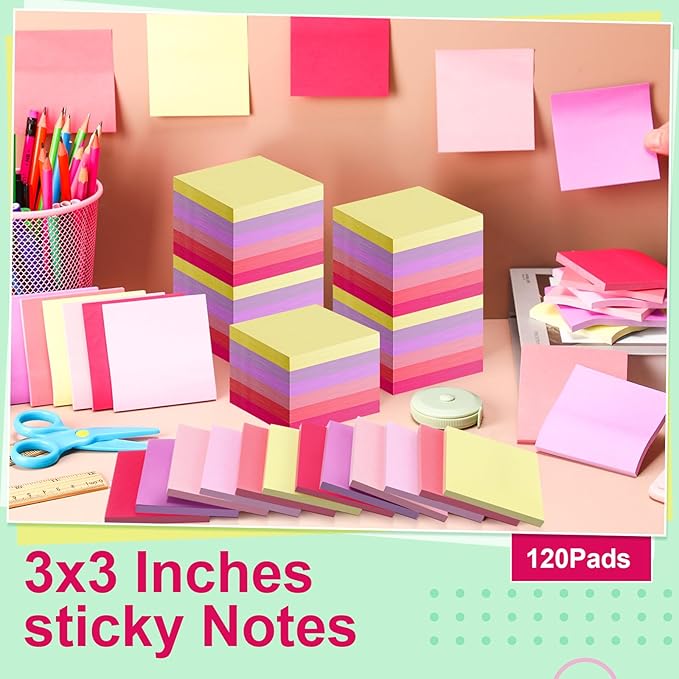 Fainne 120 Pack Sticky Notes Bulk Back to School Supplies Self Stick Note Pads Paper Memo for Office First Day of School Student Teacher Essentials (3x3 Inch,Vivid Color)-DeskLoop Office