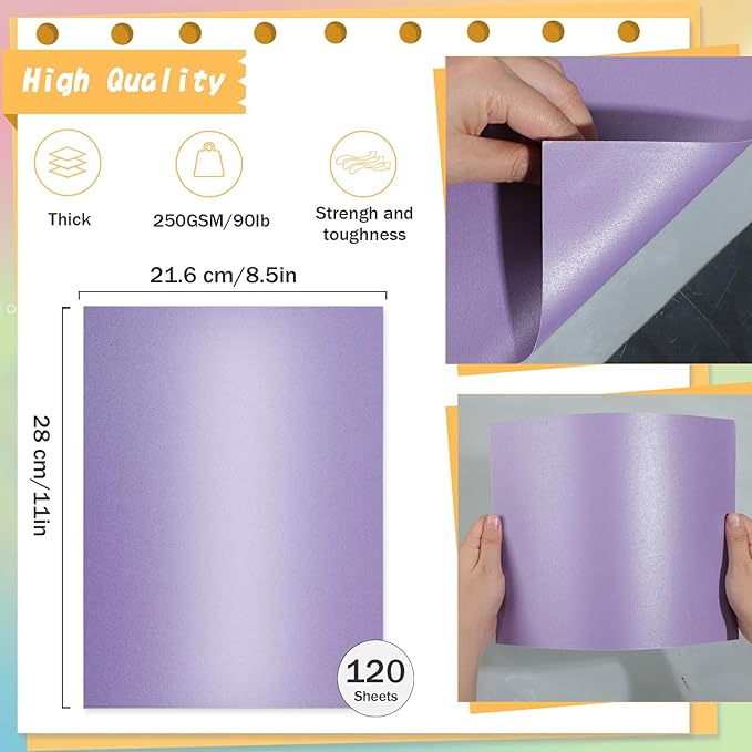 120 Sheets Purple Shimmer Cardstock 8.5 x 11 Inch Metallic Paper, 250gsm/92lb Double Sided Card Stock Pearlescent Paper for Invitations, Certificates, Crafts, DIY Cards-DeskLoop Office