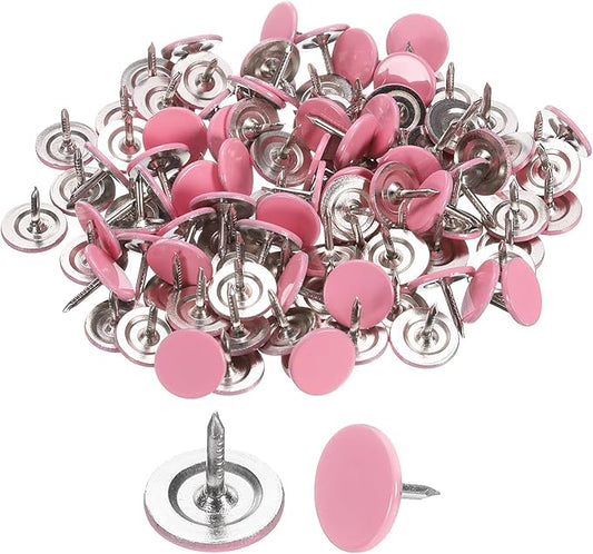 uxcell 150Pcs Upholstery Tacks, 11mmx10mm Flat Head Thumb Tack Decorative Furniture Nails Push Pins for Furniture Sofa Headboards, Pink-DeskLoop Office