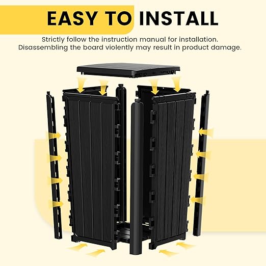 Outdoor Trash Can with Lid, Waterproof Resin Garbage Can with Tiered Lid, Outside Trash Bin for Patio, Kitchen, Backyard or Deck-DeskLoop Office