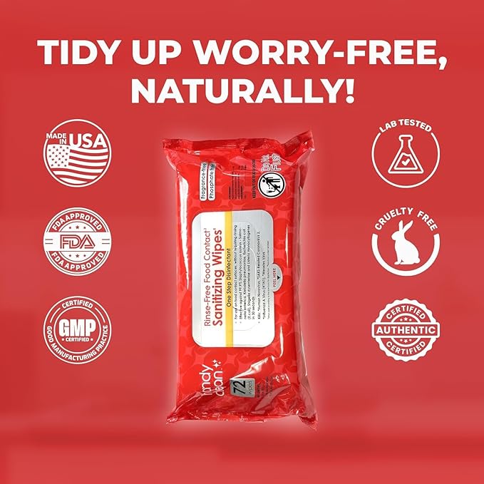 HandyClean Rinse-Free Food Contact Sanitizing Wipes Pouch, Multi Surface Cleaning Supplies for Kitchen and Professional Setting - 12 pack, 864 count-DeskLoop Office