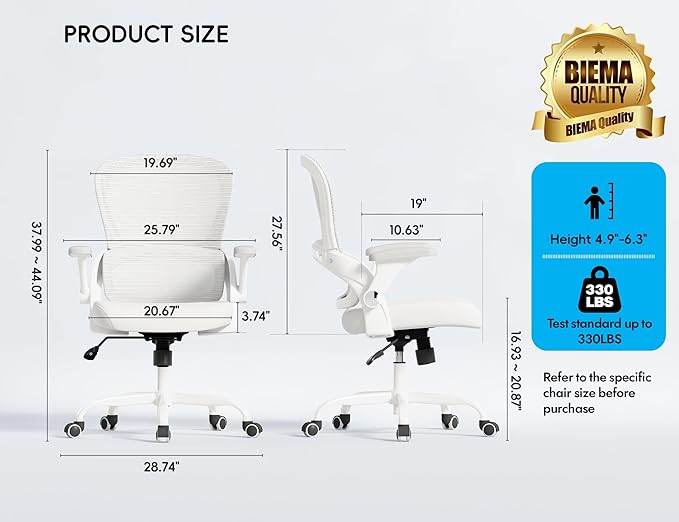 TRALT Office Chair - Ergonomic Office Chair with Back Support, Home Office Desk Chairs, Comfy Desk Chair, Computer Chair, 330lbs Wide Seat Big and Tall Office Chairs for Gamers(White)-DeskLoop Office
