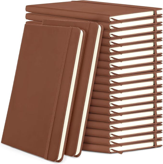 Honoson 20 Pack Lined Journal Notebooks A5 Hardcover Executive Notebook 5.5" x 8.3" PU Leather Wide Ruled Journals Bulk with Elastic Band for Home Business Office School Supplies(Brown)-DeskLoop Office