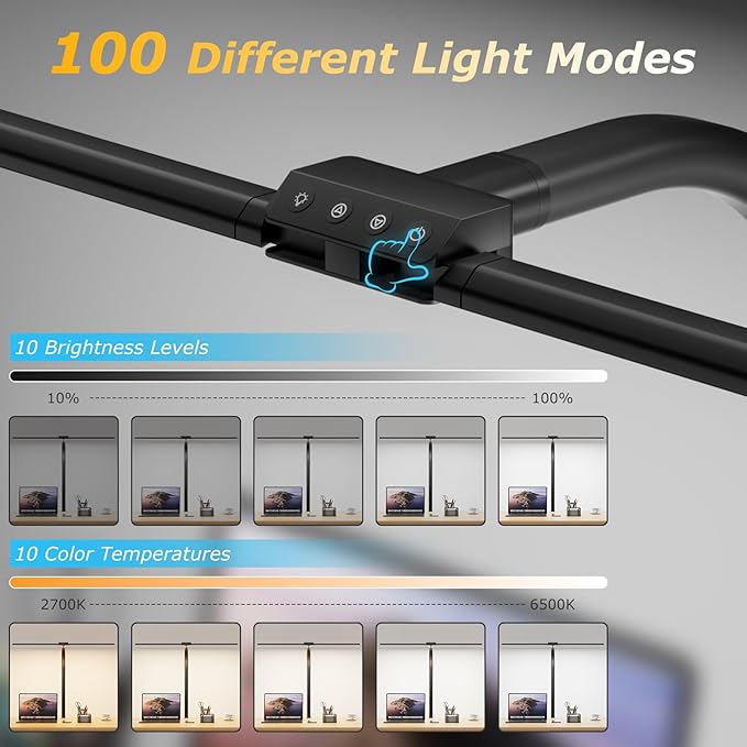 Desk lamp,LED Desk Lamps for Home Office,24W-Eye-Caring Computer Desk Lamp with Clamp,Architect Lamp with Flexible Gooseneck,LED Table Light for Reading,Dimmable Monitor Table Lamp,Double Head-DeskLoop Office