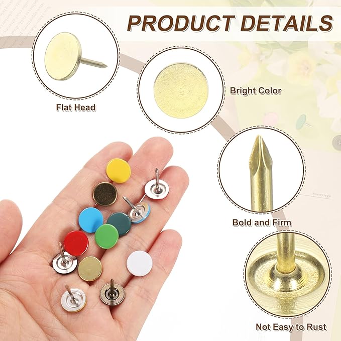 uxcell 150Pcs Upholstery Tacks, 11mmx15mm Flat Head Thumb Tack Decorative Furniture Nails Push Pins for Furniture Sofa Headboards, Gold-DeskLoop Office