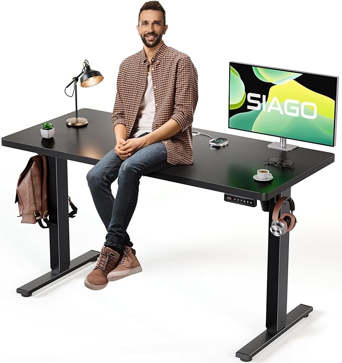 SIAGO Electric Standing Desk Adjustable - 48 x 24 Inch Sit Stand up Desk with Cable Management - 3 Memory Preset Adjustable Height Table-DeskLoop Office