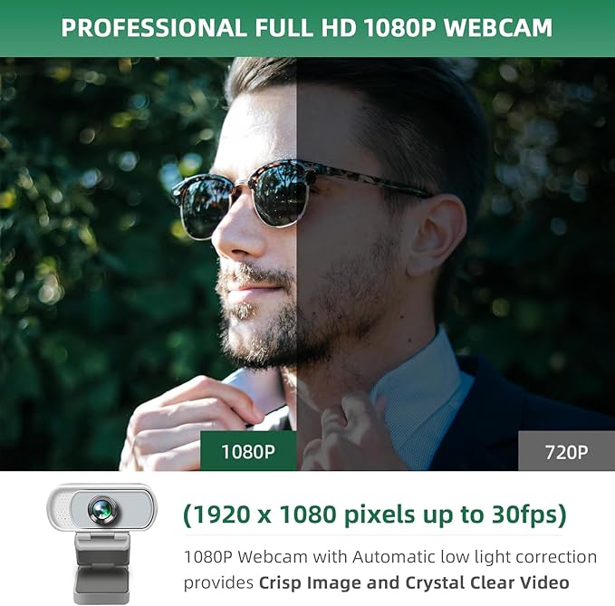 Full HD 1080P Webcam with Privacy Shutter and Tripod, Pro Streaming Web Camera with Microphone, Widescreen USB Computer Camera for Laptop Desktop-DeskLoop Office