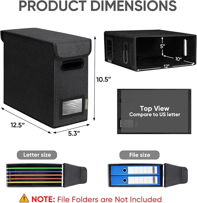 BALEINE File Organizer Box with Lid, Collapsible File Folder Organizer with Plastic Slide, Hanging File Folder Box for Office Document Storage (2 Pack, Black, S)-DeskLoop Office