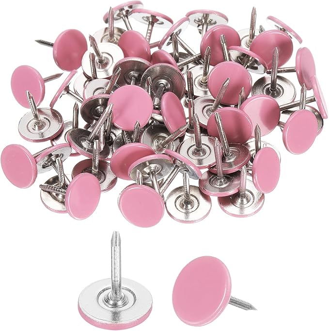 uxcell 120Pcs Push Pins, 11mmx13mm Round Flat Head Decorative Thumb Tacks Upholstery Tacks for Cork Board Office Wall Hangings, Pink-DeskLoop Office