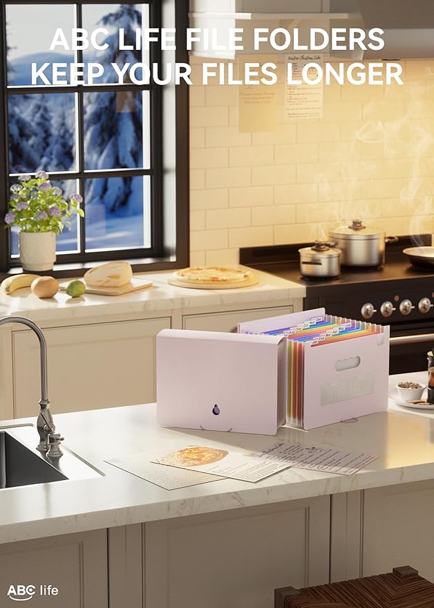 ABC life 12-Pocket Expandable Accordion File Organizer for Monthly Bills & Receipts - Portable A4/Letter Size Document Holder with Colored Tabs - Ideal for Home, Office & Travel folder- Pinkish Purple-DeskLoop Office