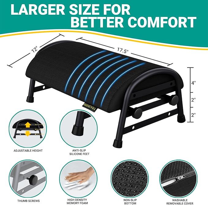 Foot Rest for Under Desk at Work, Adjustable Height Office Footrest for Leg Support, Memory Foam Foot Stool, Office Desk Accessories-DeskLoop Office