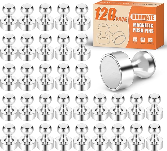 120 Pack Whiteboard Magnets, Refrigerator Magnets Strong, Sliver Magnetic Clips for Gadgets, Tiny Magnetic Push Pins for Desk Accessories, Kitchen Decor and Accessories, Office, Crafts-DeskLoop Office
