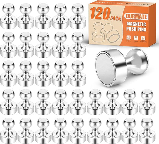 120 Pack Whiteboard Magnets, Refrigerator Magnets Strong, Sliver Magnetic Clips for Gadgets, Tiny Magnetic Push Pins for Desk Accessories, Kitchen Decor and Accessories, Office, Crafts-DeskLoop Office