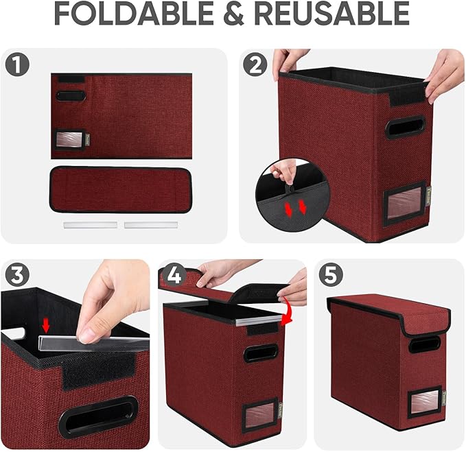 BALEINE File Organizer Box with Lid, Collapsible File Folder Organizer with Plastic Slide, Hanging File Folder Box for Office Document Storage (1 Pack, Red, S)-DeskLoop Office