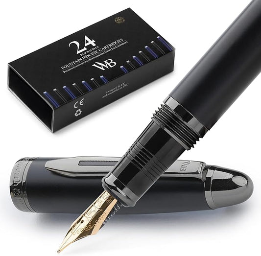 Wordsworth & Black Majesti Fountain Pen-(Black), Luxury Case, 24K Gold Finish; 18K Gilded Medium Nib- Ink Cartridges, Refillable Ink Converter-Calligraphy Pen-Best Business Gift Set for Men & Women-DeskLoop Office