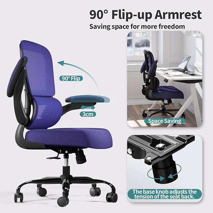 Office Chair - Ergonomic Desk Chair with Adjustable Lumbar Support, Mesh Computer Chair, Executive Chair for Home Office Comfortable Lumbar Support (Violet)-DeskLoop Office
