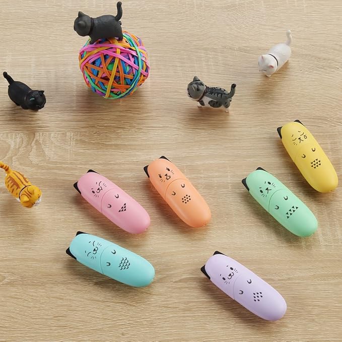 6 pieces Cat Shape Cute Mini Highlighter Pen Pastel Color Chisel Tip Kawaii Kids Stocking Stuffers Gift Highlighter Marker-DeskLoop Office