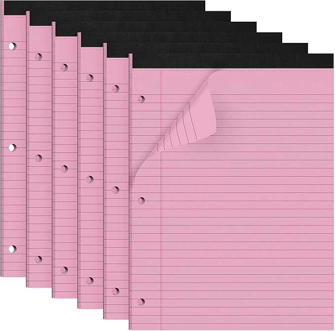 HAUTOCO 6 Pack 8.5 x 11 Legal Pads Pink Wide Ruled Notepads Perforated Writing Pads, 30 Sheets Per Notepad, 3-Hole Punched Paper, Writing Note Pads for School, Home, Office, Business-DeskLoop Office