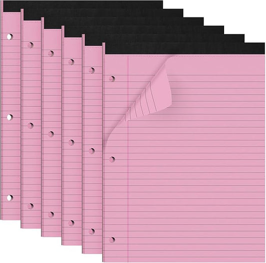 HAUTOCO 6 Pack 8.5 x 11 Legal Pads Pink Wide Ruled Notepads Perforated Writing Pads, 30 Sheets Per Notepad, 3-Hole Punched Paper, Writing Note Pads for School, Home, Office, Business-DeskLoop Office