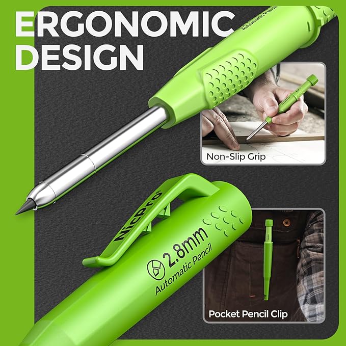 Nicpro 4 Pack CP3000 Carpenter Pencil with Sharpener, Mechanical Pencils Set with 76 Refills, Heavy Duty Construction Pencil, Carpenter Tools for Architect Marking (Red, Black, Yellow, Green)-DeskLoop Office