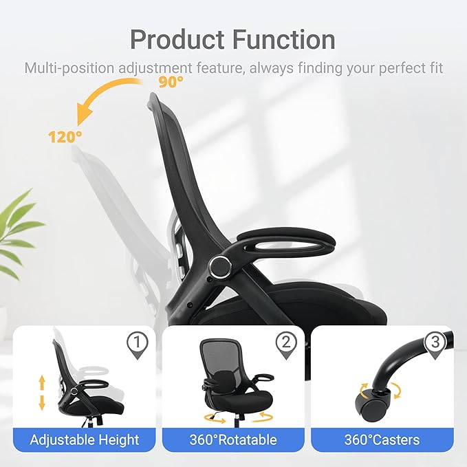 HYLONE Big and Tall 400lbs Heavy Duty Office Chair, 5" Thickened Seat Ergonomic Desk Chair with Adjustable Armrests, Home Office Computer Chairs for Long Hours Mesh Executive Chair(Black)-DeskLoop Office